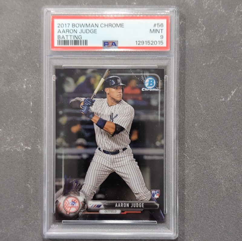 2017 Bowman Chrome Aaron Judge Rookie #56 White Pinstripe Jersey PSA 9 Yankees view 2