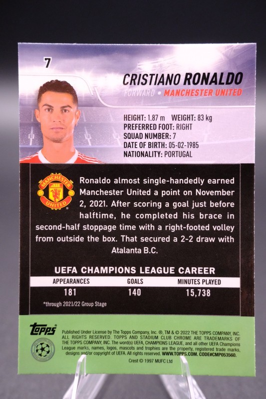 Cristiano Ronaldo Refractor 2021-22 Topps Stadium Club Chrome UCL view 2
