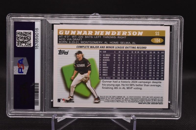 Gunnar Henderson PSA 10 2025 Topps Archives Image Variation SP Baltimore Orioles view 2