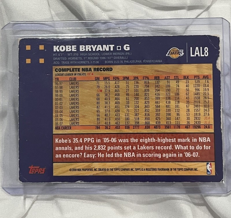 2007-08 Topps Los Angeles Lakers Kobe Bryant #LAL8 Special Edition Purple Lakers view 2