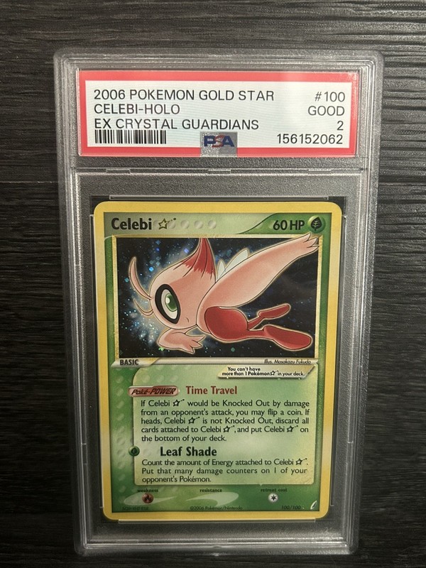 2006 Pokemon Gold Star EX Crystal Guardians #100 Celebi Holo w/ Swirl PSA 2