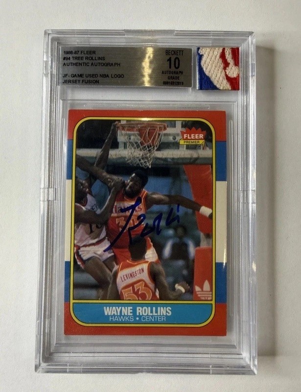 1986-87 FLEER Jersey Fusion Logoman TREE ROLLINS Rookie Auto BGS 10 #94 Rc Auto!