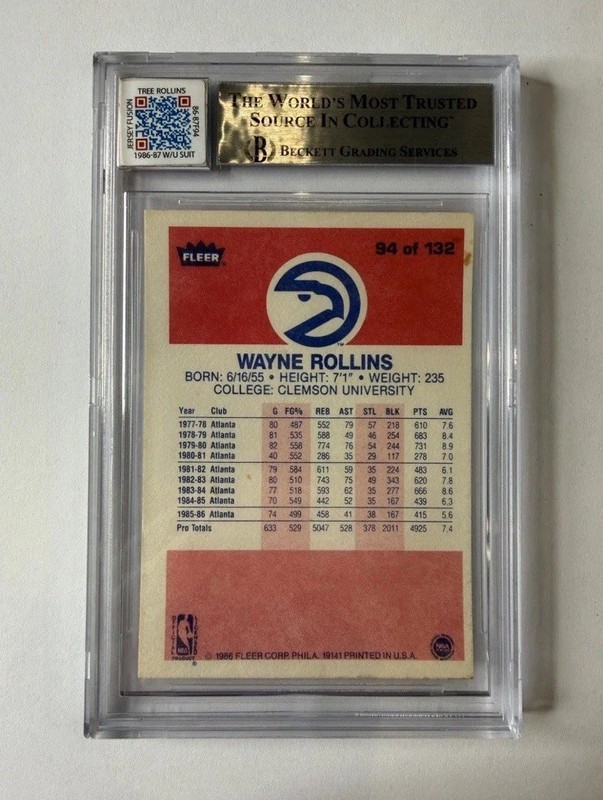 1986-87 FLEER Jersey Fusion Logoman TREE ROLLINS Rookie Auto BGS 10 #94 Rc Auto! view 2
