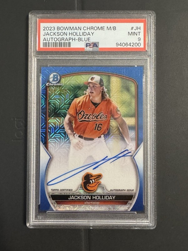 2023 Bowman Chrome Jackson Holliday Auto Rookie Prospect Blue Mojo /150 PSA 9
