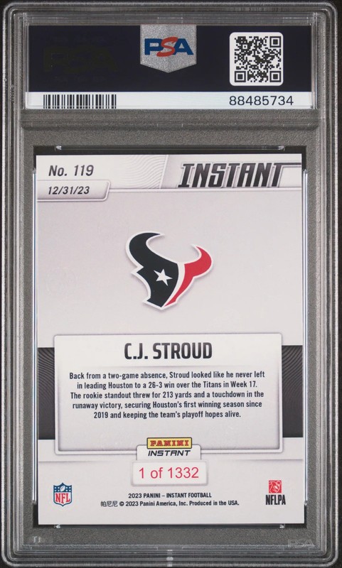 2023 Panini Instant NFL C. J. Stroud #119 PSA 10 view 2
