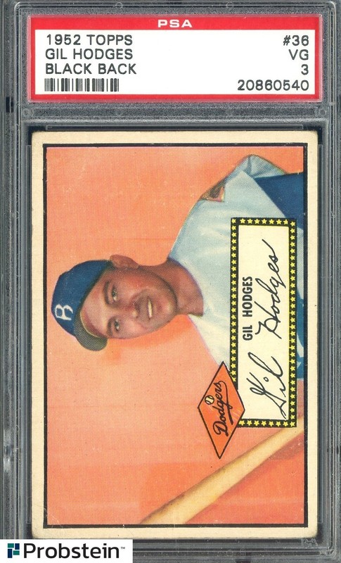 1952 Topps #36 Gil Hodges Brooklyn Dodgers HOF Black Back PSA 3 VG