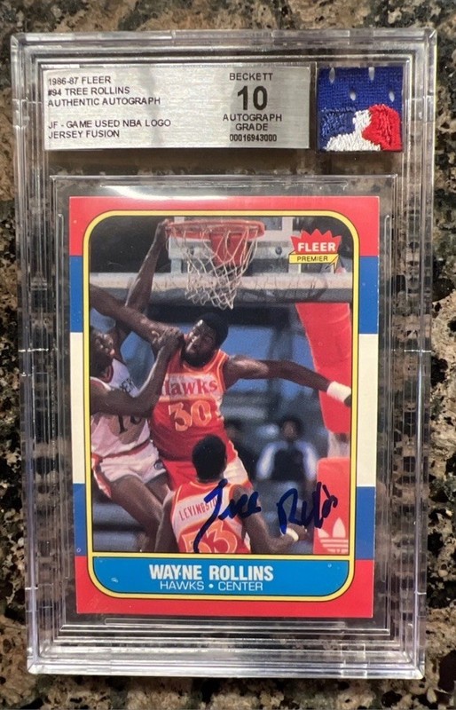 1986-87 FLEER Jersey Fusion Logoman TREE ROLLINS Rookie Auto BGS 10 #94 Rc Auto