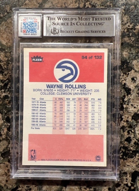 1986-87 FLEER Jersey Fusion Logoman TREE ROLLINS Rookie Auto BGS 10 #94 Rc Auto view 2