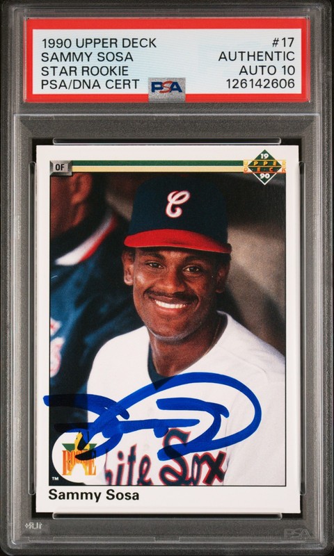1990 CUBS Sammy Sosa signed ROOKIE card Upper Deck #17 PSA AUTO 10 RC White Sox
