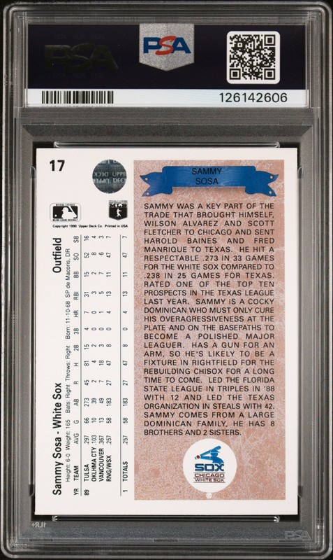 1990 CUBS Sammy Sosa signed ROOKIE card Upper Deck #17 PSA AUTO 10 RC White Sox view 2