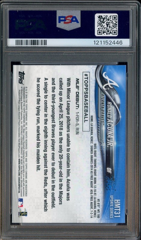 2018 Topps Chrome Update Ronald Acuna Jr Braves RC Rookie PSA 10 GEM MINT view 2