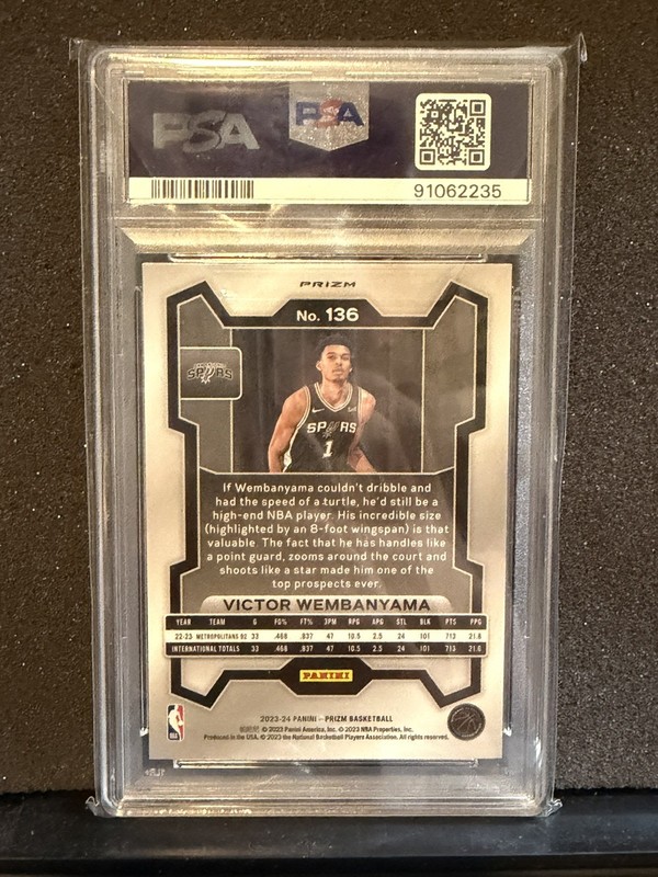 2023-24 Panini Prizm Victor Wembanyama #136 RC Rookie Pink Ice PSA 9 view 2