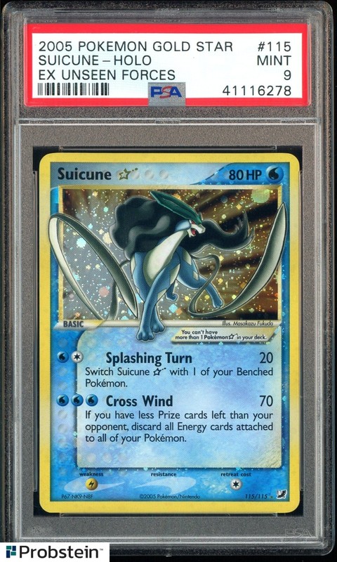 2005 Pokemon Gold Star Ex Unseen Forces #115 Suicune - Holo PSA 9 MINT