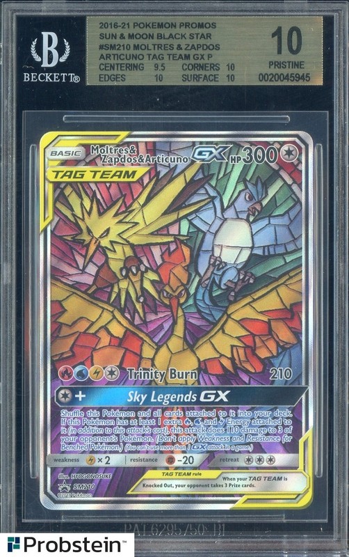 2019 Pokemon SM Black Star Promo HIF ETB SM210 Moltres Zapdos Articuno GX BGS 10