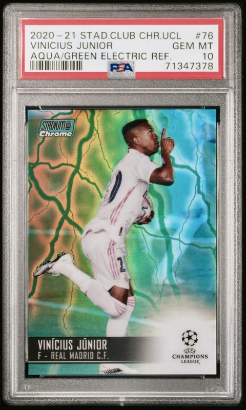 2020-21 Stadium Club Chrome UCL  Vinicius Junior Aqua/Green /150 PSA 10