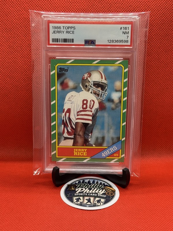 1986 TOPPS FOOTBALL ROOKIE Card #161 JERRY RICE PSA 7