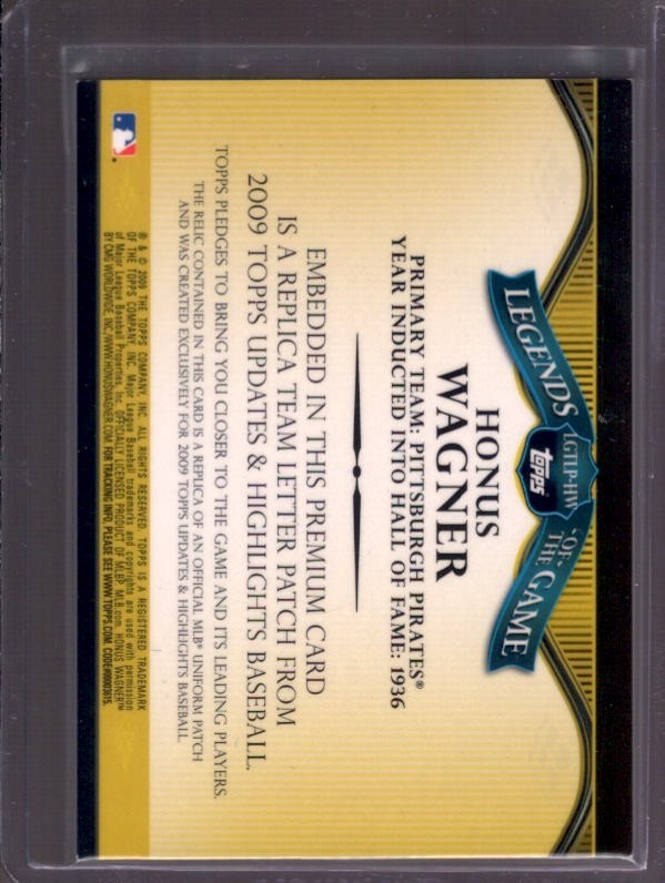 HONUS WAGNER 2009 Topps Legends of the Game # LGTLP-HW Team Letter Patch #31/50 view 2