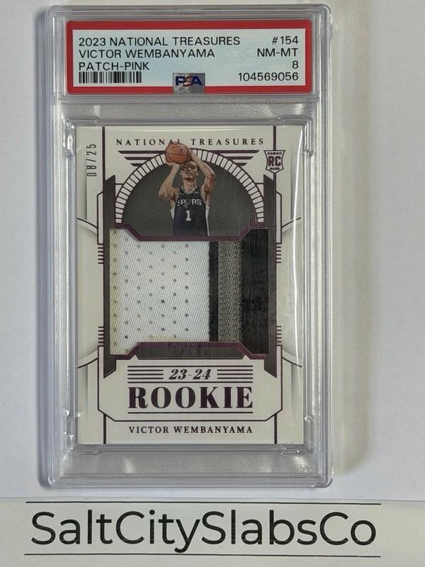2023 National Treasures Wembanyama #154 Patch  Pink /25 PSA 8 