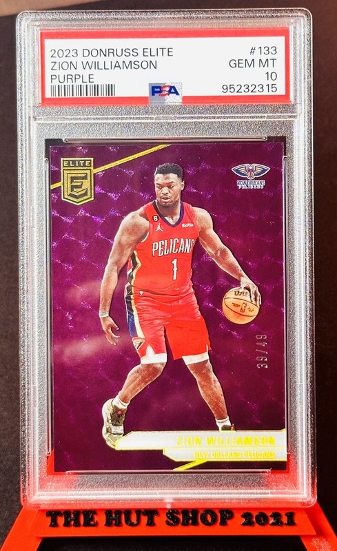 Zion Williamson 2023-24 Elite Purple Prizm 39/49 PSA 10! POP 2! Pelicans #133