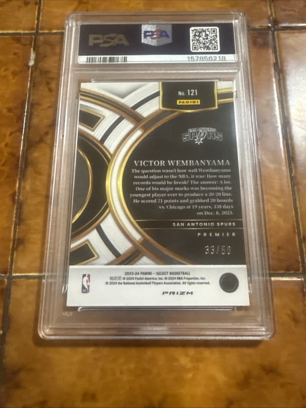PSA 9 2023-24 Panini Select - Premier Victor Wembanyama #121  Green Wave /50 view 2
