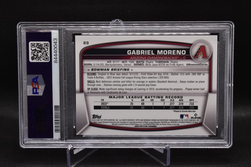 Gabriel Moreno Rookie /175 PSA 10 2023 Bowman Chrome Navy Arizona Diamondbacks view 2