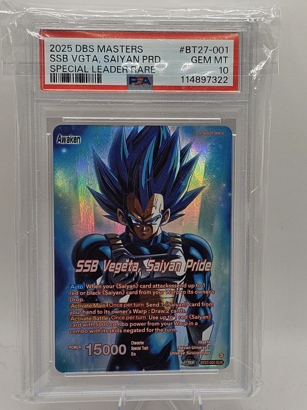 SSB VEGETA SAIYAN PRIDE BT27-001 SLR PSA 10 HISTORY OF Z DRAGON BALL MASTERS