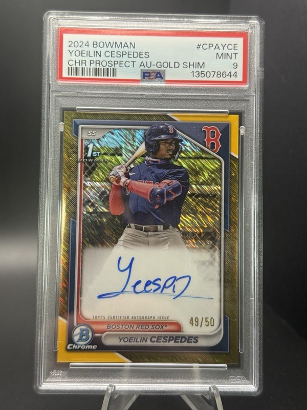 2024 BOWMAN CHROME PROSPECT AUTO GOLD SHIMMER YOEILIN CESPEDES 49/50 PSA 9