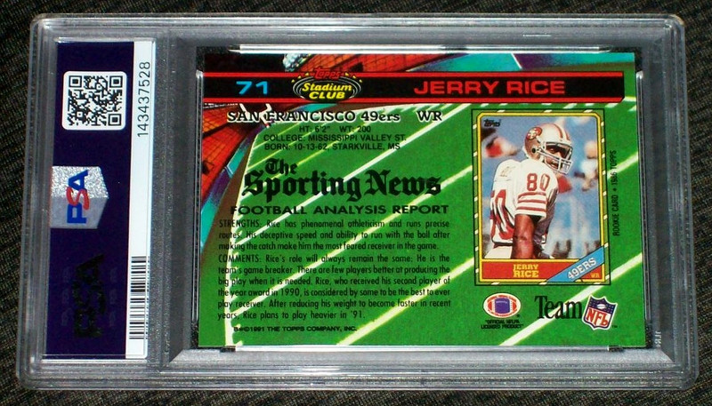 1991 Jerry Rice #71 Stadium Club PSA 10 San Francisco 49ers view 2