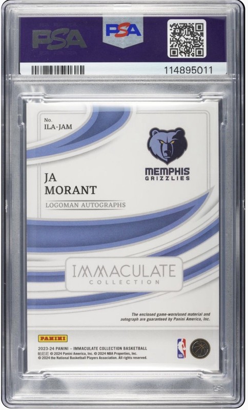 2023 PANINI IMMACULATE COLLECTION JA MORANT LOGOMAN PATCH AUTO 1/1 GAME-WORN view 2