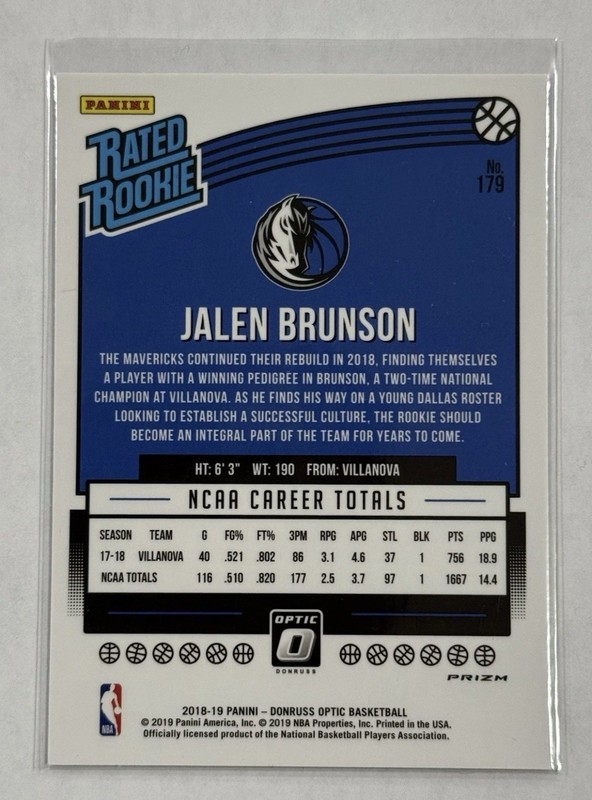 2018-19  Optic -  Jalen Brunson Blue Velocity (RC) CHASER PACK! FINALS MVP? READ view 2
