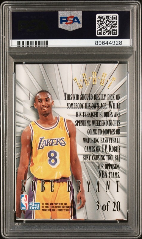 1996-97 Skybox Z Force - Zebut Kobe Bryant #3 (RC) PSA 8 view 2