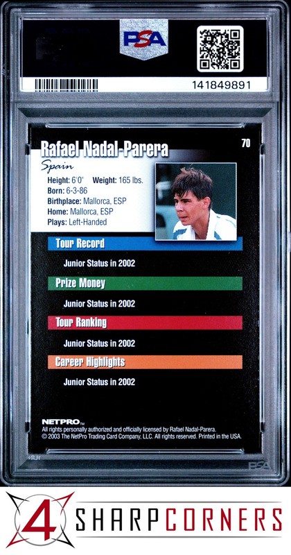 2003 NETPRO #70 RAFAEL NADAL-PARERA RC HOF PSA 9 view 2