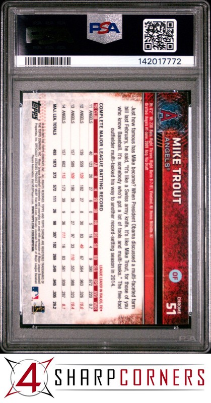 2015 TOPPS CHROME #51 MIKE TROUT ANGELS SLIDING PSA 9 view 2