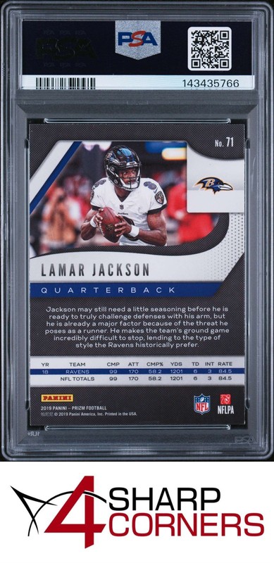 2019 PANINI PRIZM #71 LAMAR JACKSON RAVENS PSA 9 view 2