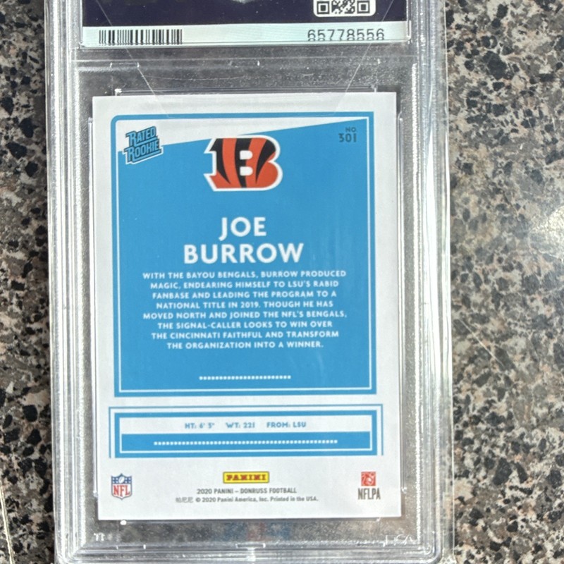 Panini 2020 Donruss Rated Rookie Joe Burrow Bengals #301 PSA 9 view 2