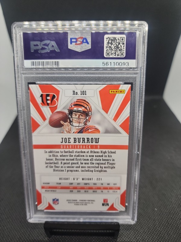 Joe Burrow Rookie 2020 Phoenix Fire Burst #101 PSA 9 Mint Bengals RC view 2