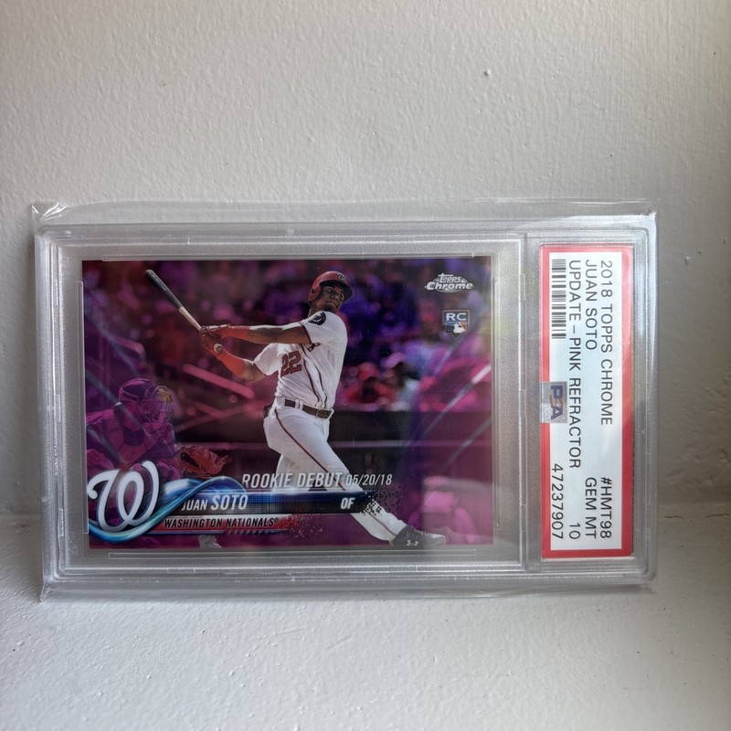 2018 Topps Chrome Update RC Juan Soto #HMT98 Pink Refractor PSA 10 Nationals view 1