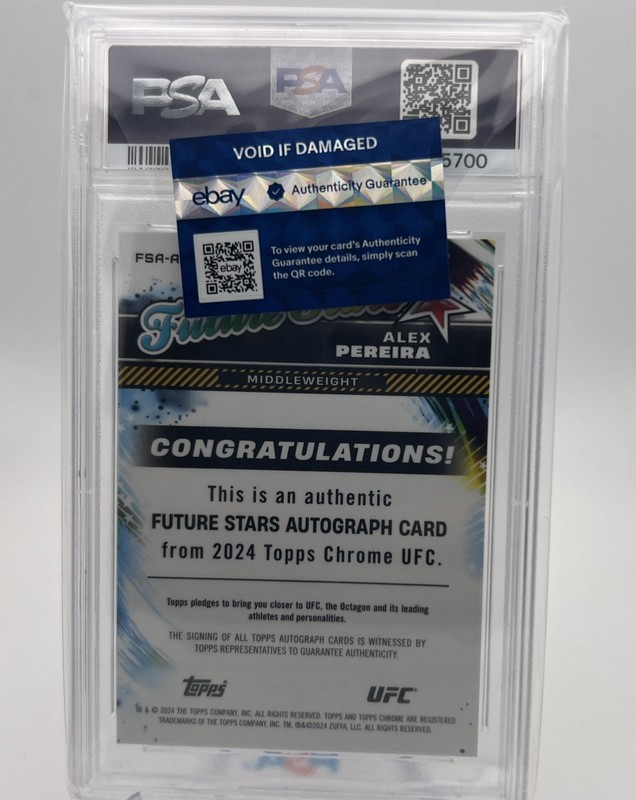 ALEX PEREIRA 2024 Topps Chrome UFC Future Stars Auto Autograph Sp PSA 10 GEM MT view 2