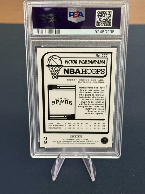 Panini NBA Hoops 2023-24 Victor Wembanyama #277 Rookie Spurs PSA 9 Centered view 2