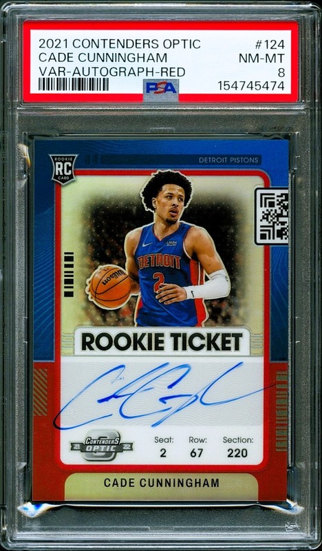 2021 Contenders Optic Cade Cunningham Red Prizm /75 Variation Auto PSA 8 NM-MT view 2