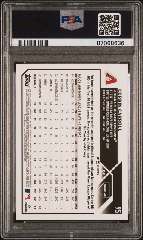 2023 Topps Chrome - Corbin Carroll #95 X-Fractor (RC) Psa 10 view 2