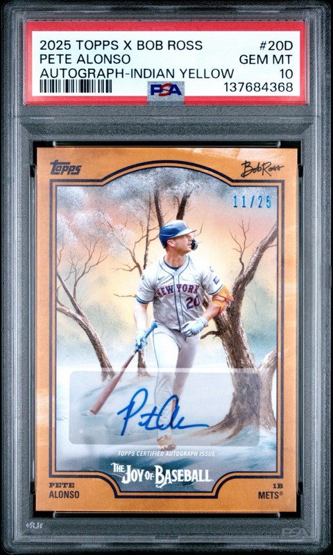 2025 Topps x Bob Ross Pete Alonso #20D Auto Indian Yellow /25 PSA 10