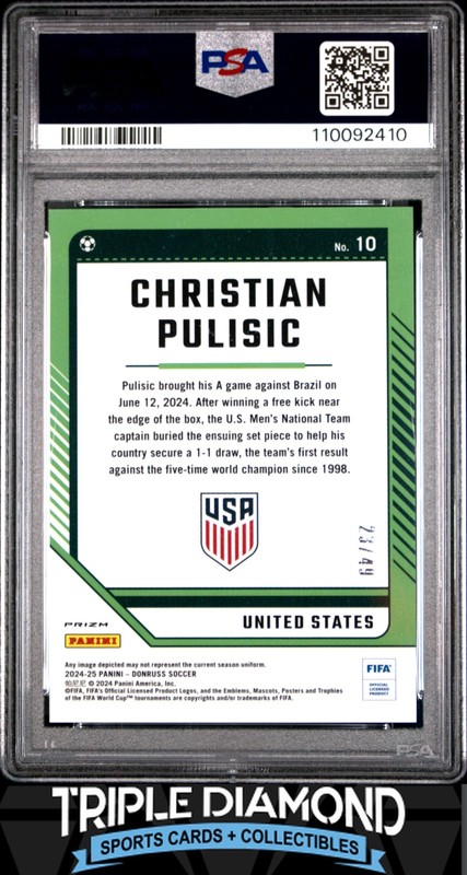2024-25 Panini Donruss FIFA Christian Pulisic Optic Teal Mojo #23/49 PSA 9 LS281 view 2
