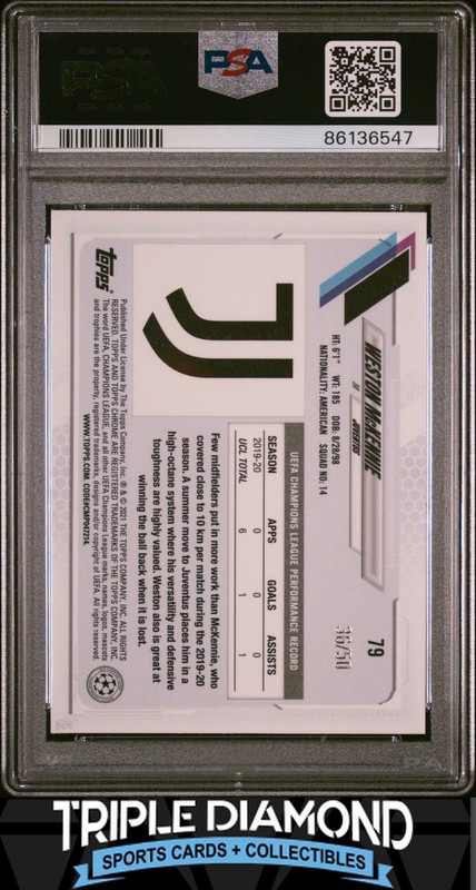 2020 Topps Chrome Sapphire UCL Weston McKennie Orange #36/50 PSA 10 L235 view 2