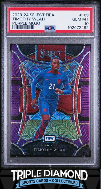 2023-24 Panini Select FIFA Timothy Weah Mezzanine Purple Mojo Prizm PSA 10 L166