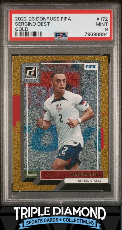 2022 Panini Donruss FIFA Sergino Dest Gold #02/10 USA PSA 9 Mint L162