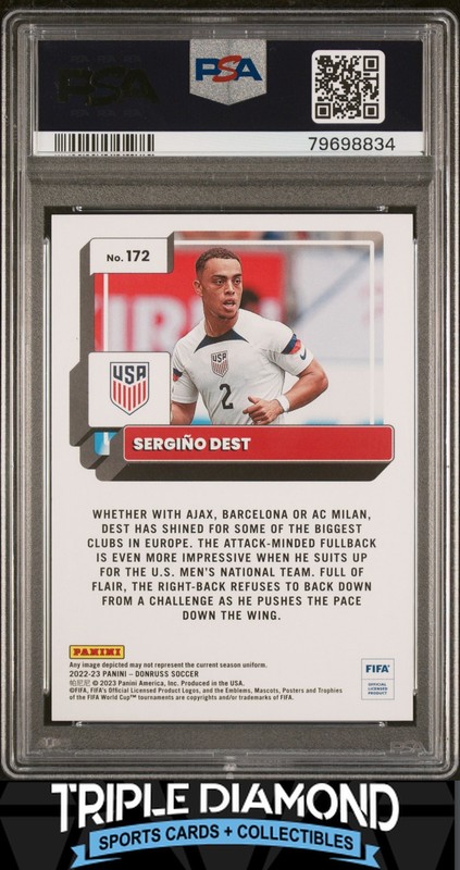 2022 Panini Donruss FIFA Sergino Dest Gold #02/10 USA PSA 9 Mint L162 view 2