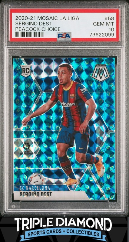 2020 Panini Mosaic La Liga Sergino Dest Rookie Peacock Choice SP PSA 10 L226