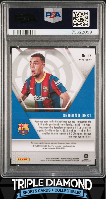 2020 Panini Mosaic La Liga Sergino Dest Rookie Peacock Choice SP PSA 10 L226 view 2