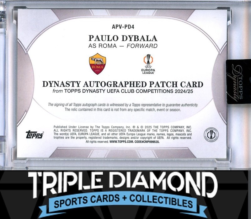 2024-25 Topps Dynasty UCC Paulo Dybala Match-Worn Patch Auto #02/10 L356 view 2